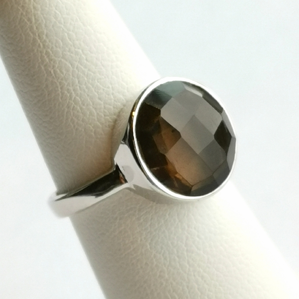 Sterling silver checkerboard cut Smokey Topaz Smoky Quartz ring 🆕